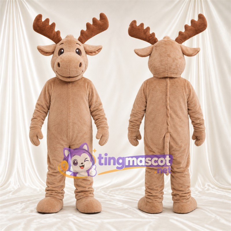 Costume de mascotte Élan – brun clair – Bois (marron); Museau (brun clair)
