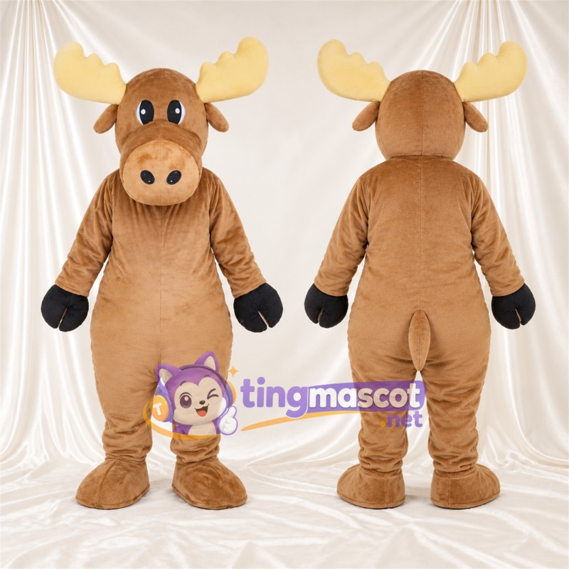 Costume de mascotte Élan – brun clair – Bois (jaune); Gants (noir)