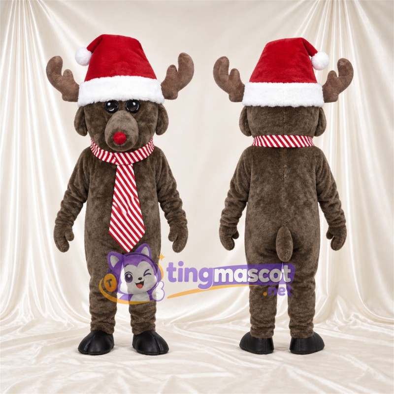Costume de mascotte Élan – marron – Bonnet de Noël; Écharpe