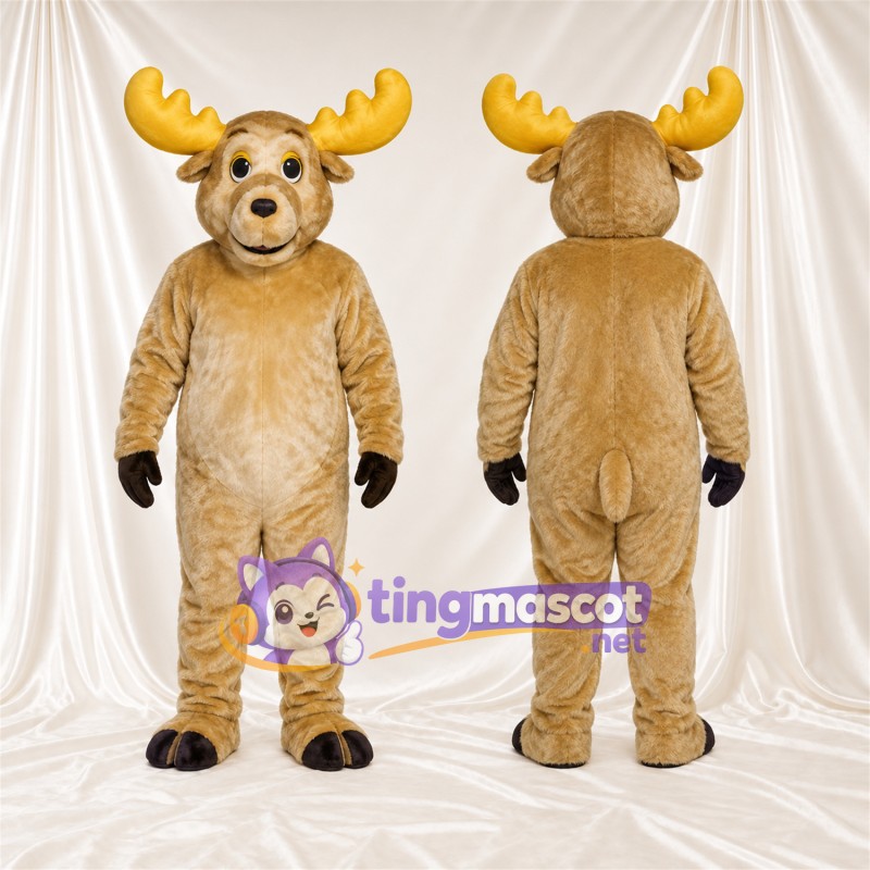 Costume de mascotte Élan – brun clair – Bois (jaune); Sabots (noir)