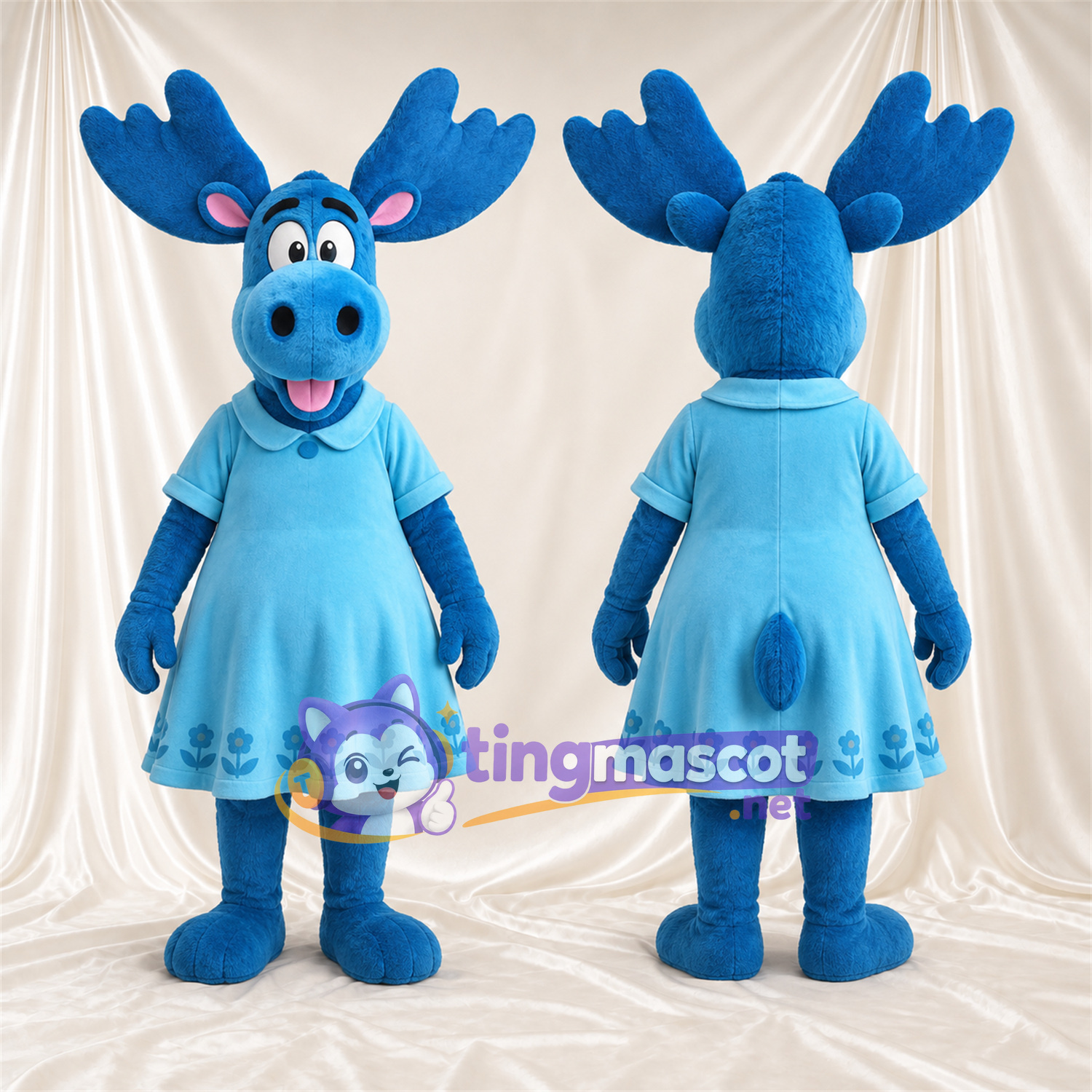 Blue Moose Mascot Costume - Blue Dress Blue Moose Mascot Costume - Blue Dress