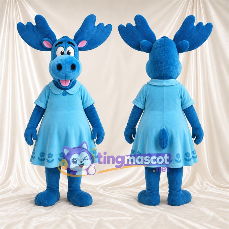 Blue Moose Mascot Costume - Blue Dress