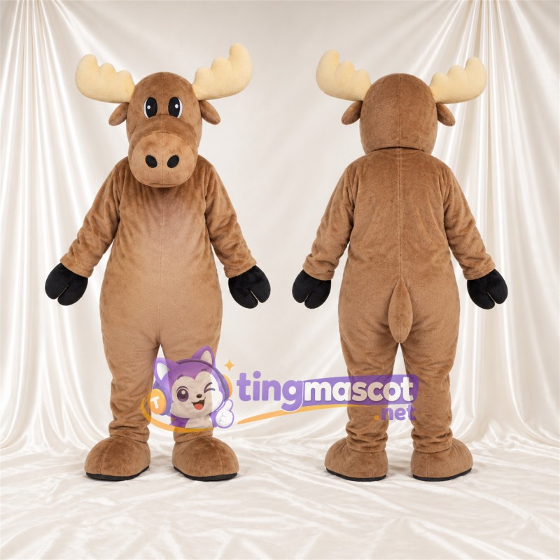 Costume de mascotte Élan – brun clair – Bois (crème); Gants (noir)