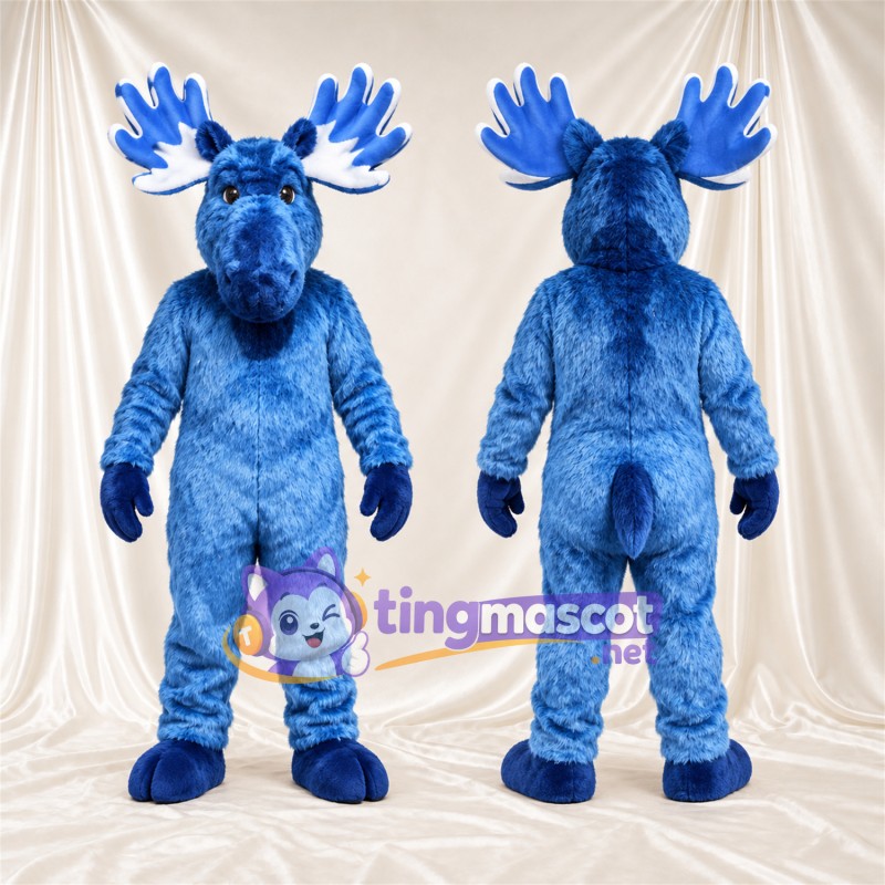Blue Moose Mascot Costume - Blue Antlers and Shaggy Fur