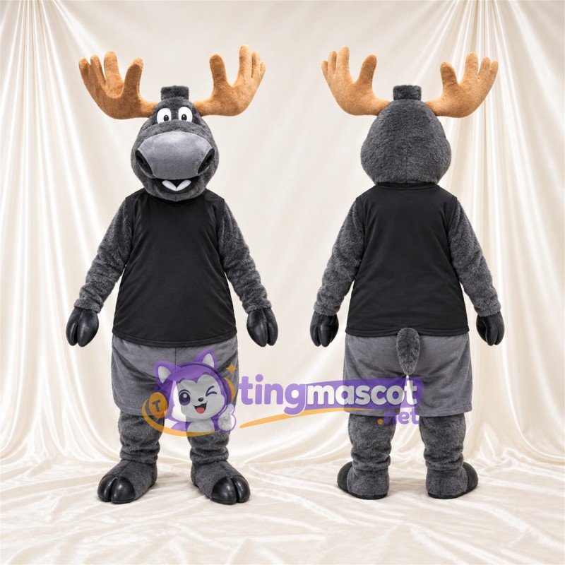 Costume de mascotte Élan – gris – Haut-de-forme (noir); Bois (brun clair)