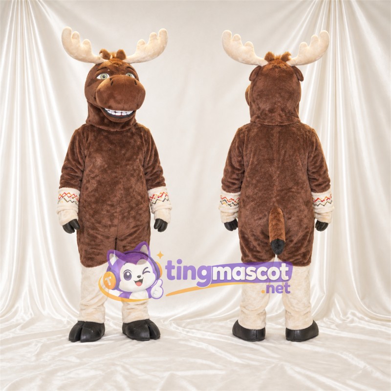 Costume de mascotte Élan – marron – Sourire avec dents; Bas des jambes (blanc)