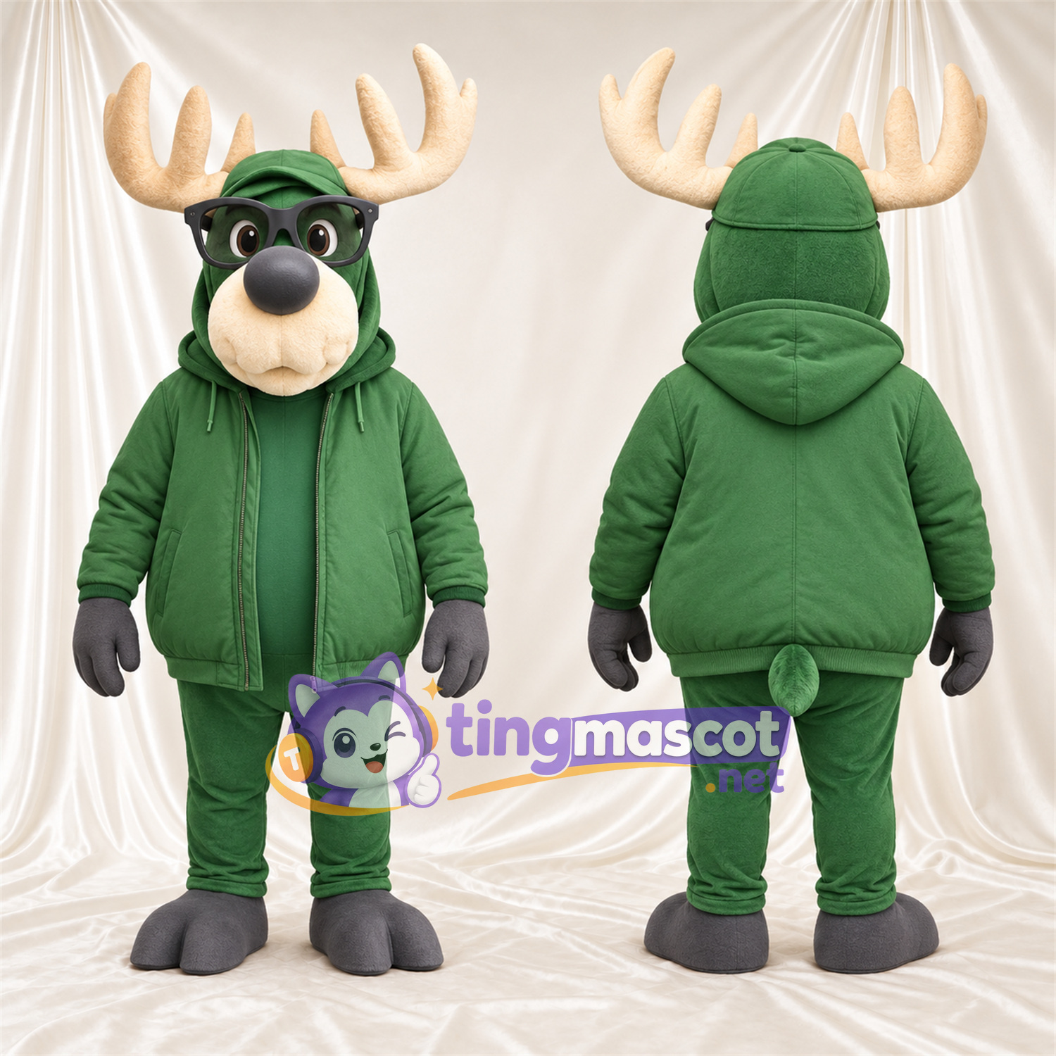 Costume de mascotte Élan – gris – Sweat à capuche (vert) Costume de mascotte Élan – gris – Sweat à capuche (vert)