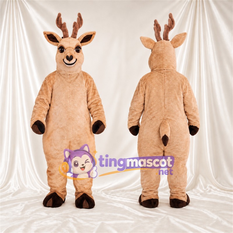 Costume de mascotte Renne – brun clair – Bois (marron); Sabots (noir)