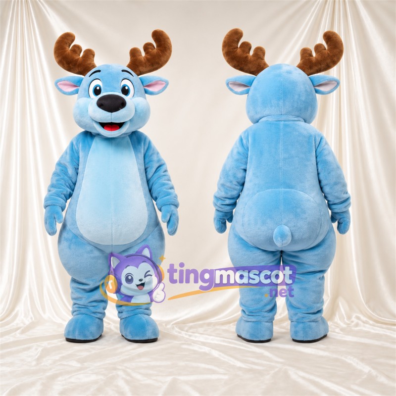 Blue Moose Mascot Costume - Light Blue Belly and Brown Antlers