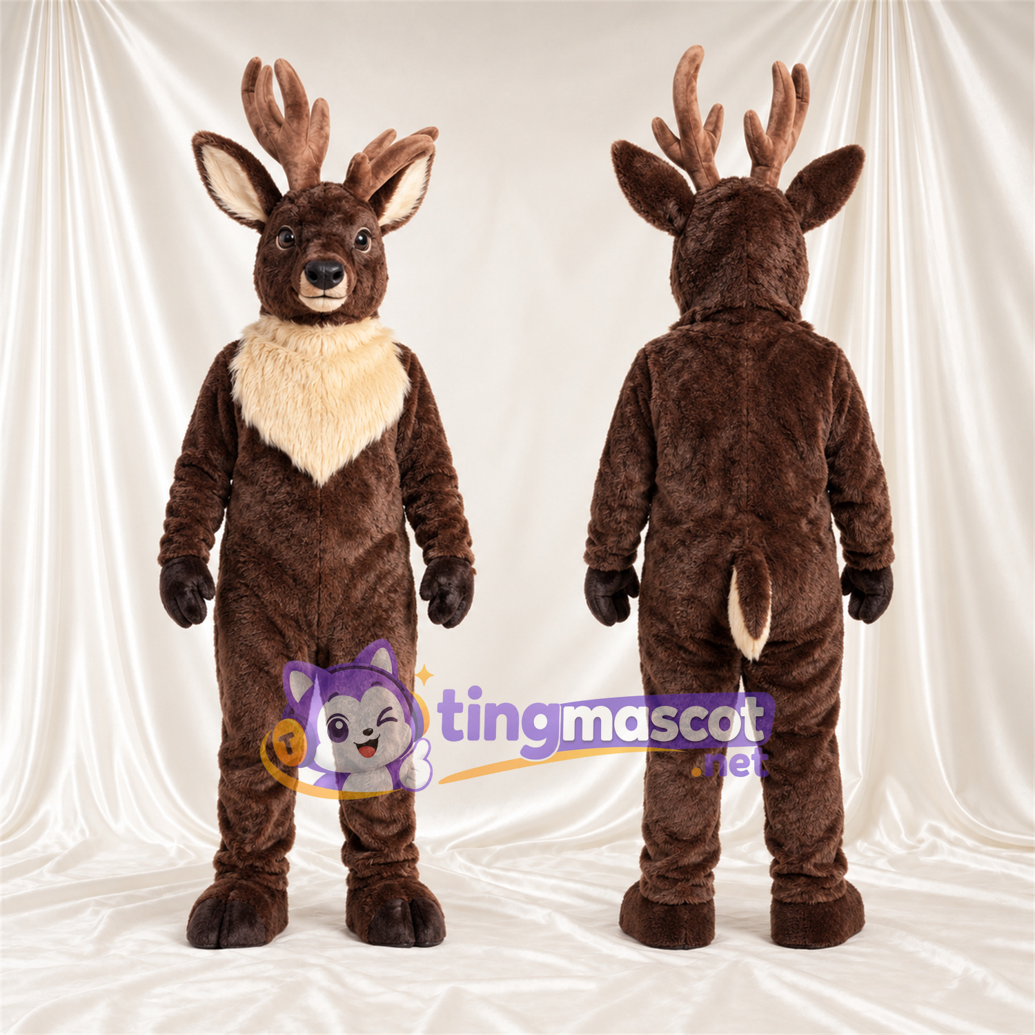 Costume de mascotte Cerf – marron – Torse (crème); Bois Costume de mascotte Cerf – marron – Torse (crème); Bois