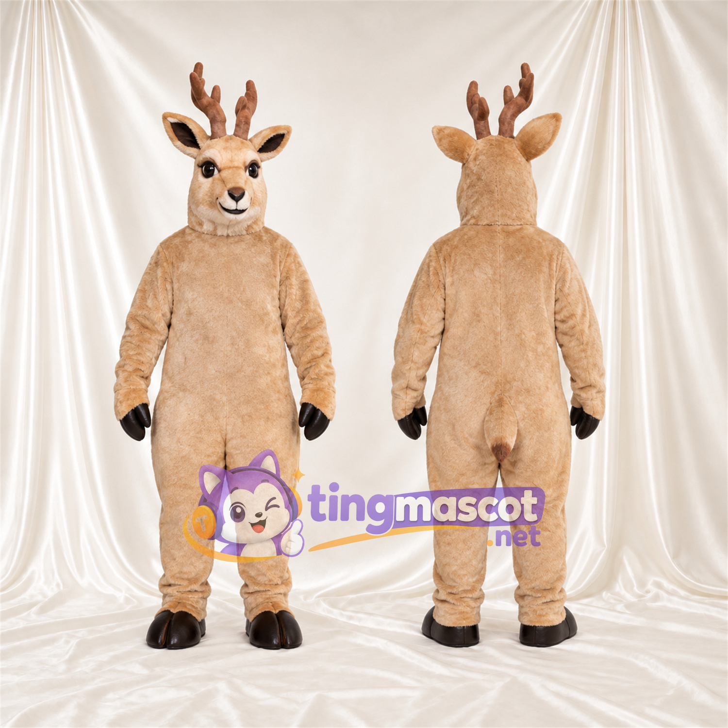 Costume de mascotte Renne – brun clair – Bois (marron); Gants (noir) Costume de mascotte Renne – brun clair – Bois (marron); Gants (noir)