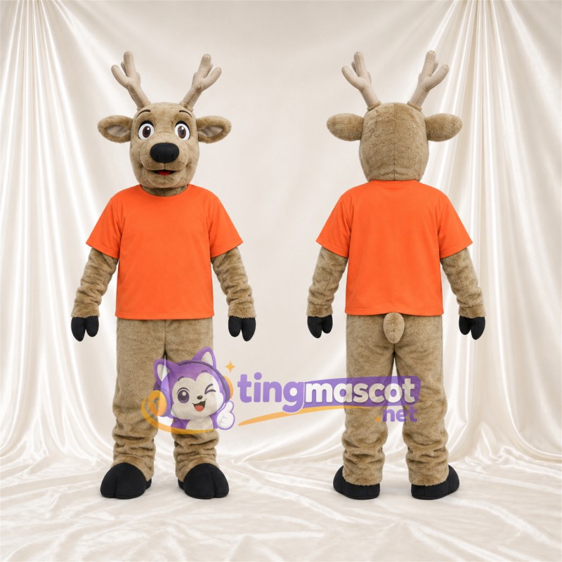 Maskottchenkostüm Elch – braun – T-Shirt (orange)