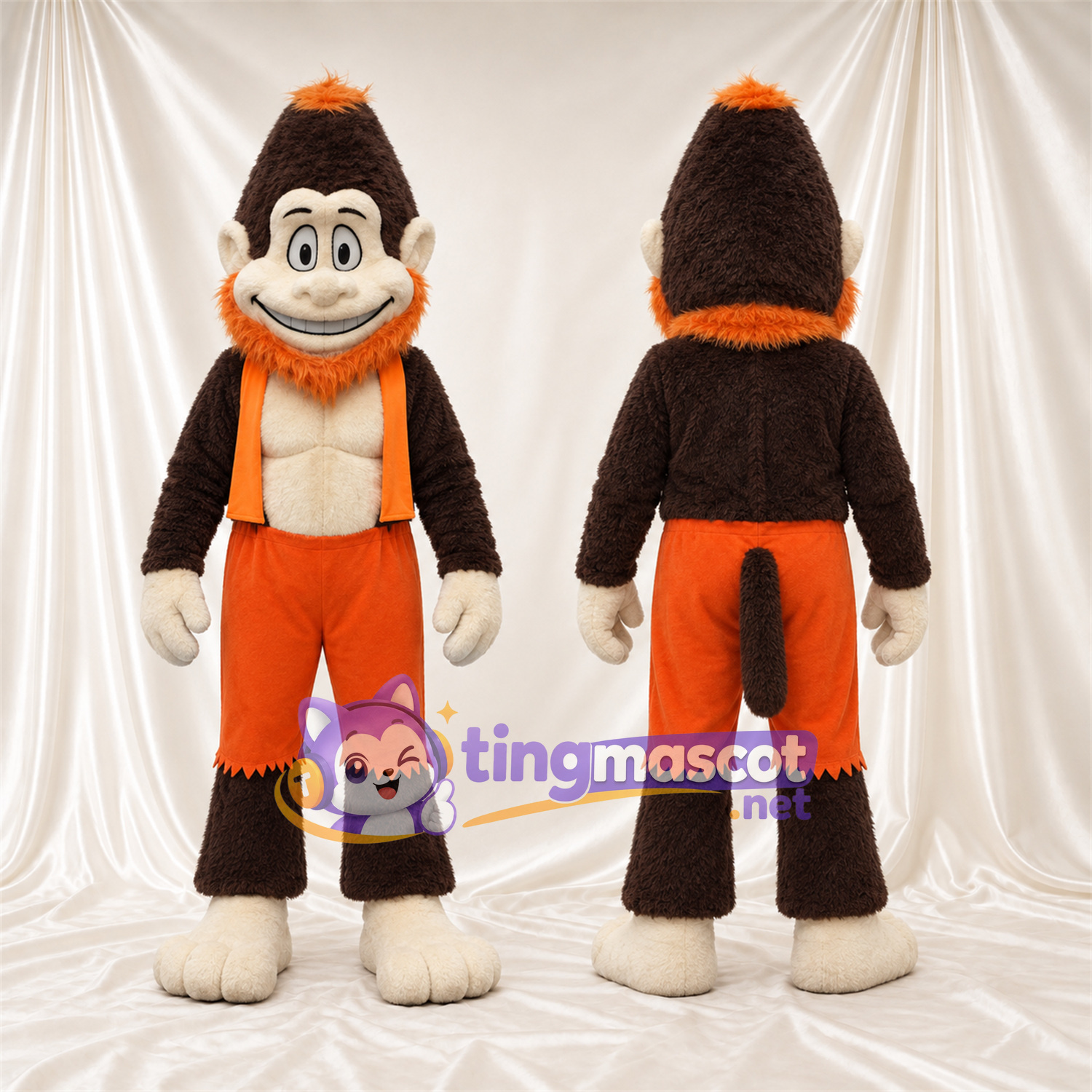 Maskottchenkostüm Affe – braun – Hose (orange); Schal Maskottchenkostüm Affe – braun – Hose (orange); Schal