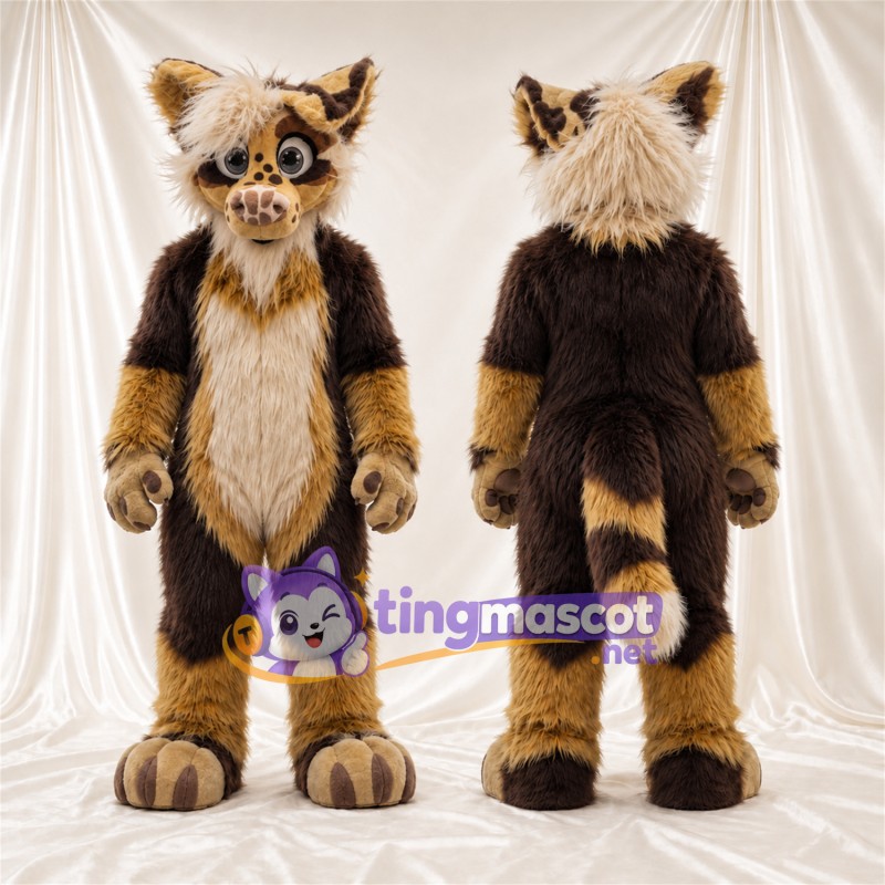 Costume de mascotte Raton laveur – marron / noir – Ventre (crème); Queue
