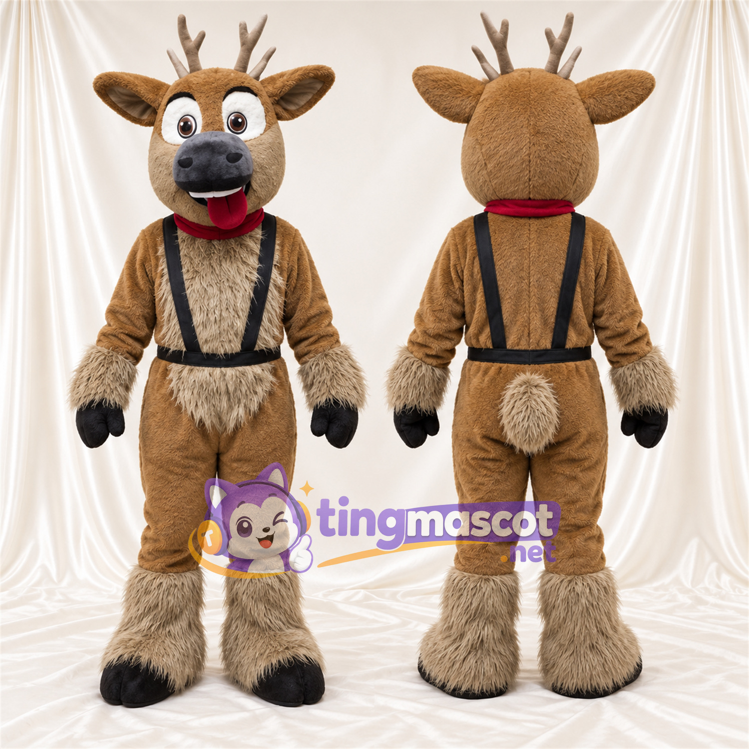 Costume de mascotte Renne – marron – Bretelles Costume de mascotte Renne – marron – Bretelles