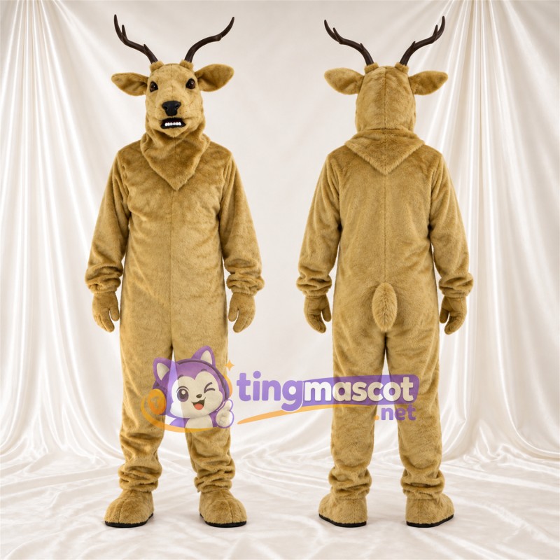 Costume de mascotte Cerf – brun clair – Bois (noir); Long cou