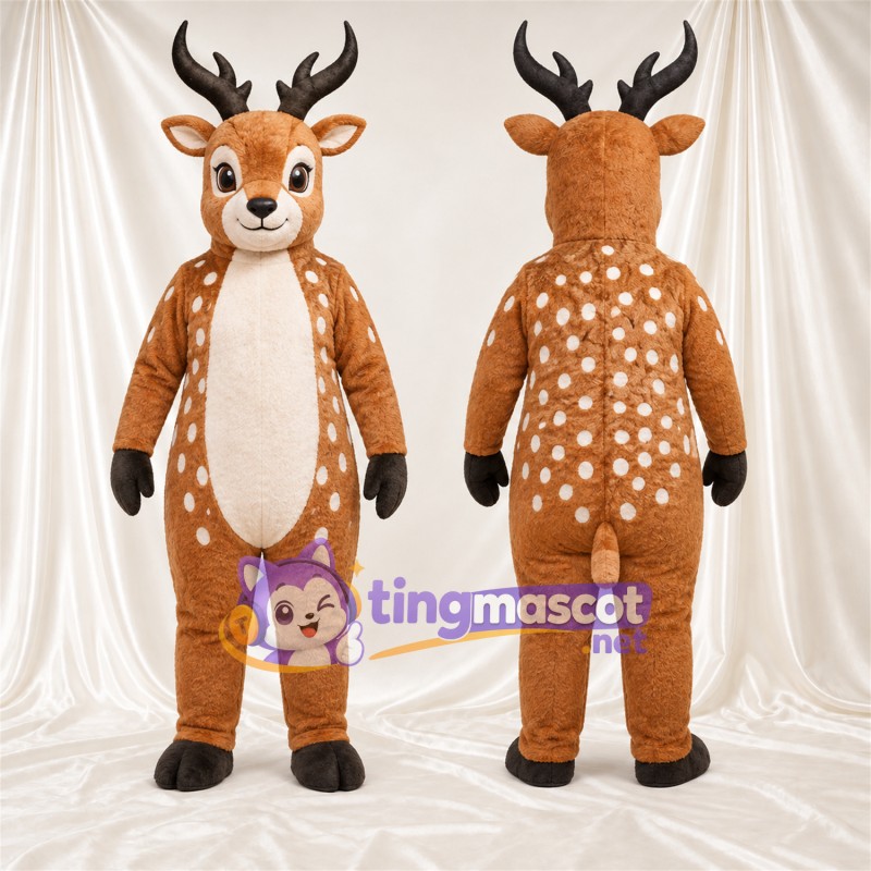 Brown Deer Mascot Costume - Black Antlers and White Spots