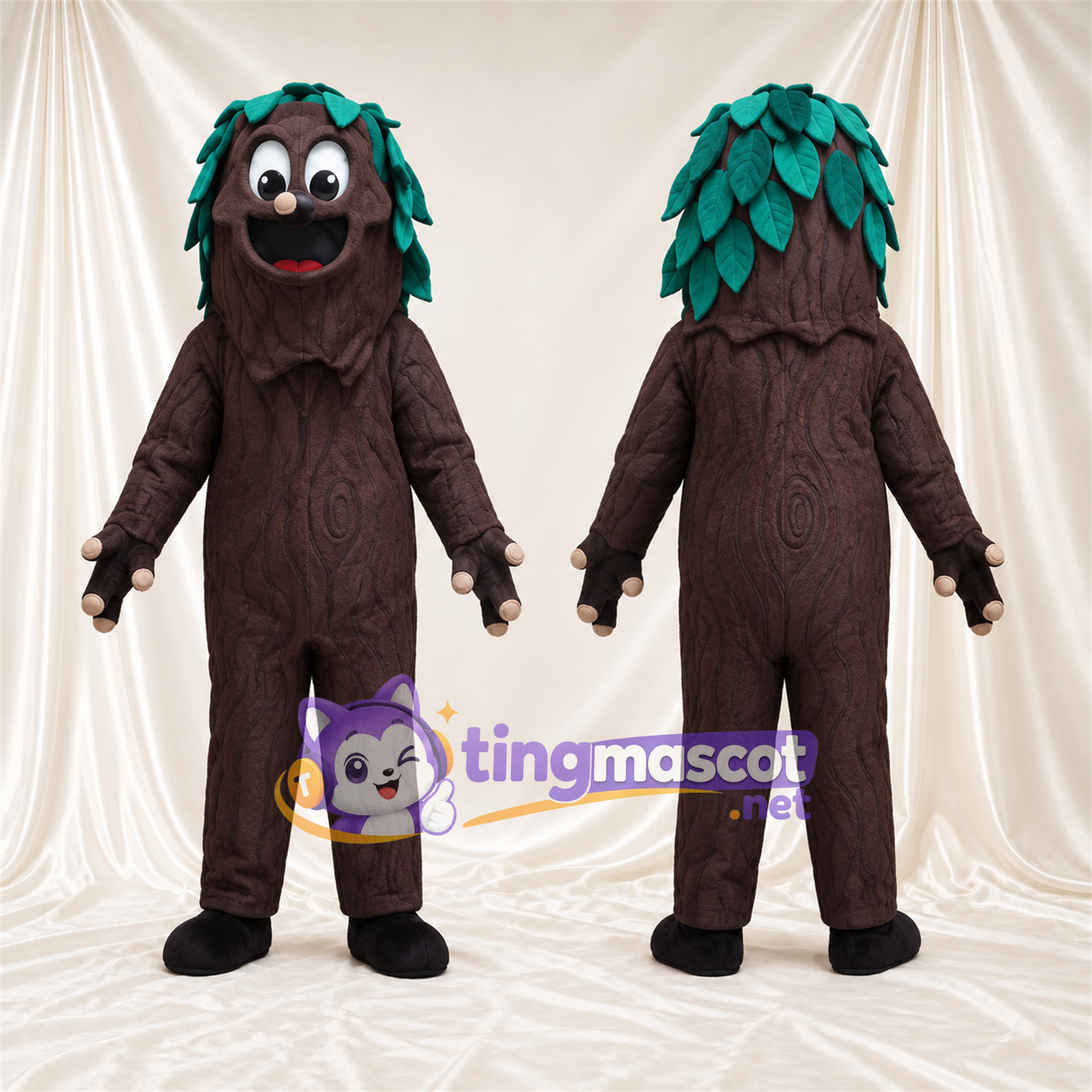 Brown Tree Character Mascot Costume - Green Leaf Hair Brown Tree Character Mascot Costume - Green Leaf Hair