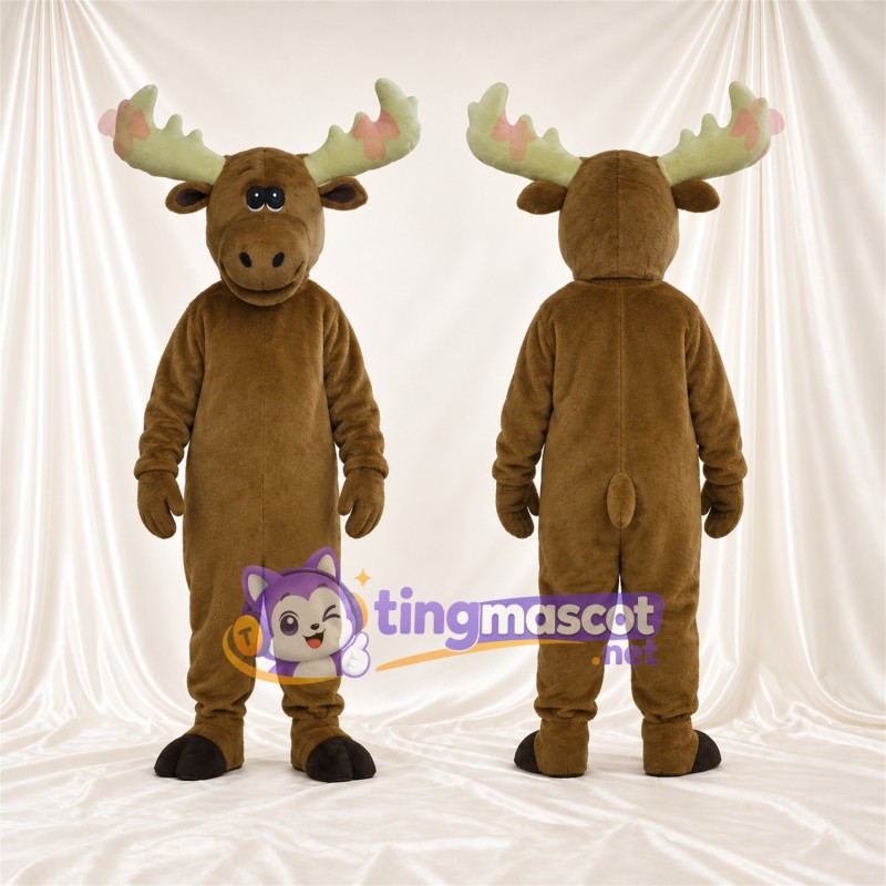 Maskottchenkostüm Elch – braun – Geweih (creme)