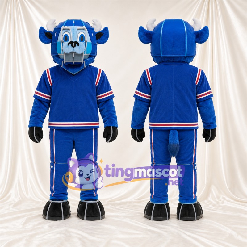 Costume de mascotte Buffle – bleu – Casque (bleu); Tenue de sport