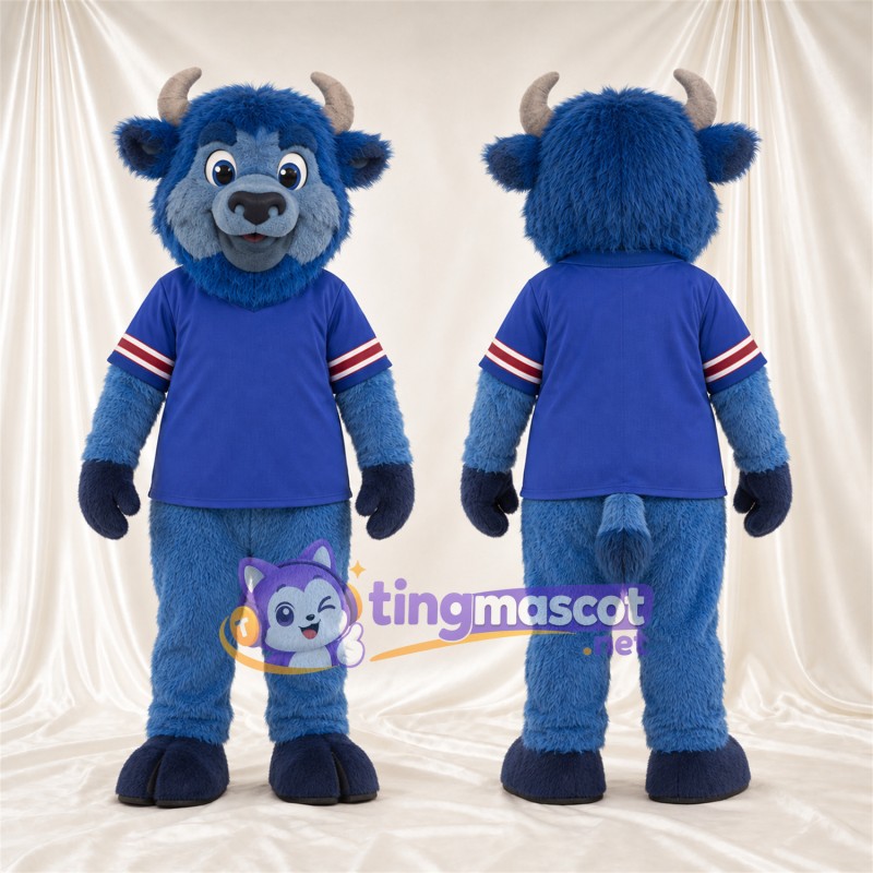 Maskottchenkostüm Bison – blau – Hörner (grau); Trikot (blau)
