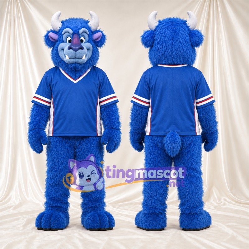 Costume de mascotte Bison – bleu – Intérieur des oreilles (rose); Maillot (bleu)