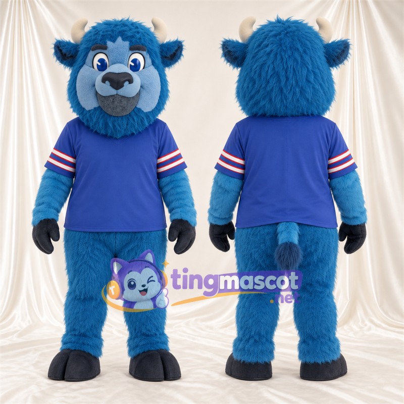 Maskottchenkostüm Bison – blau – Hörner (grau); Trikot (blau)