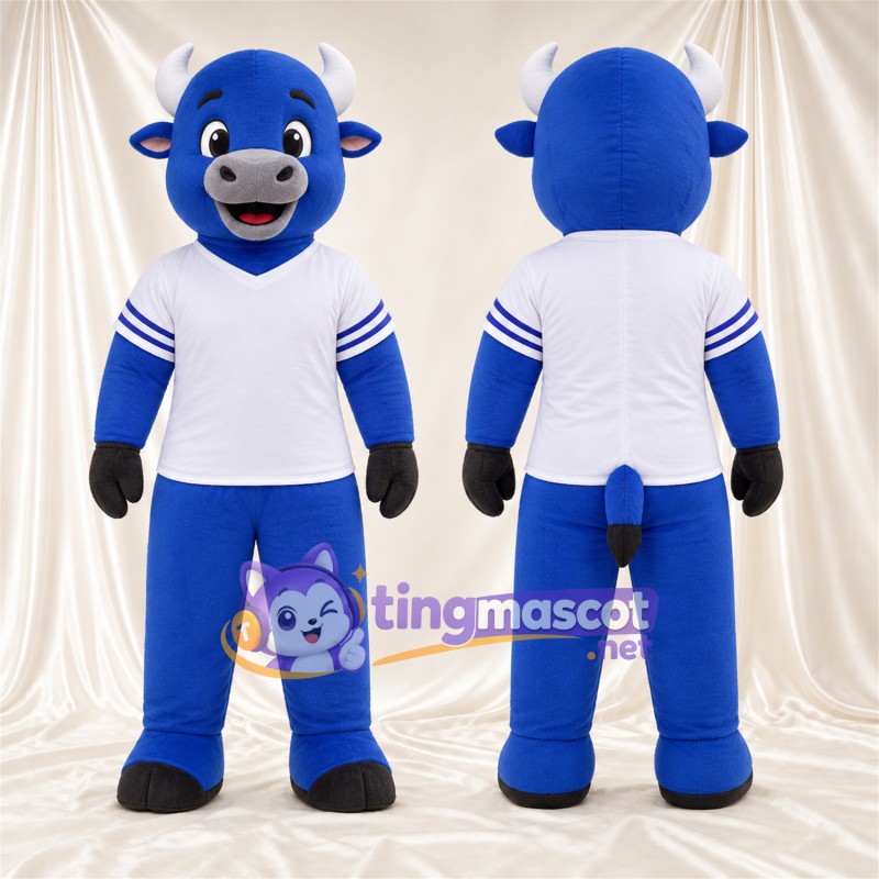 Costume de mascotte Bison – bleu – Museau (gris); Maillot (blanc)