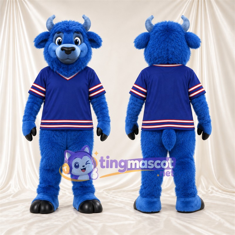 Maskottchenkostüm Bison – blau – Hörner (grau); Trikot (blau)