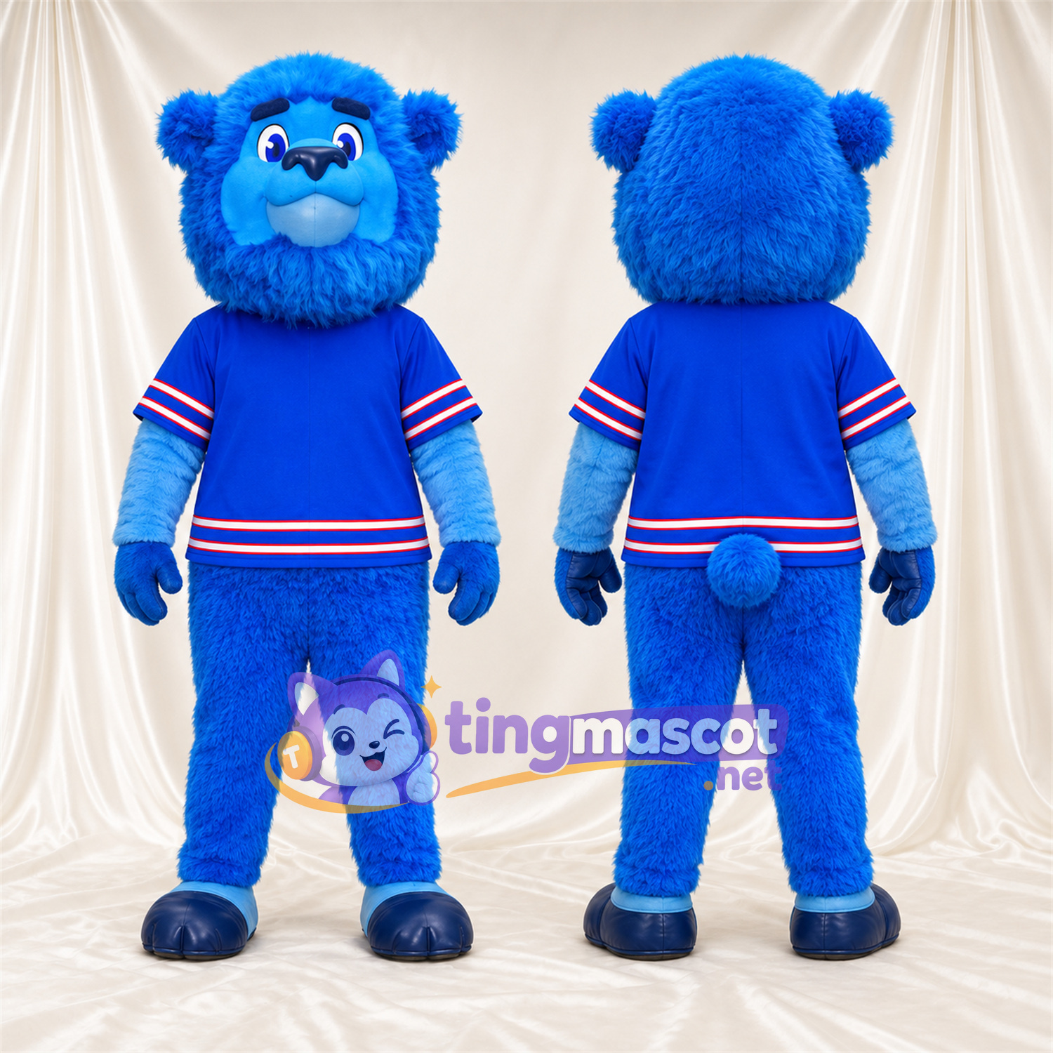 Blue Bison Mascot Costume - Blue Sports Uniform, Blue Nose and Round Head Blue Bison Mascot Costume - Blue Sports Uniform, Blue Nose and Round Head