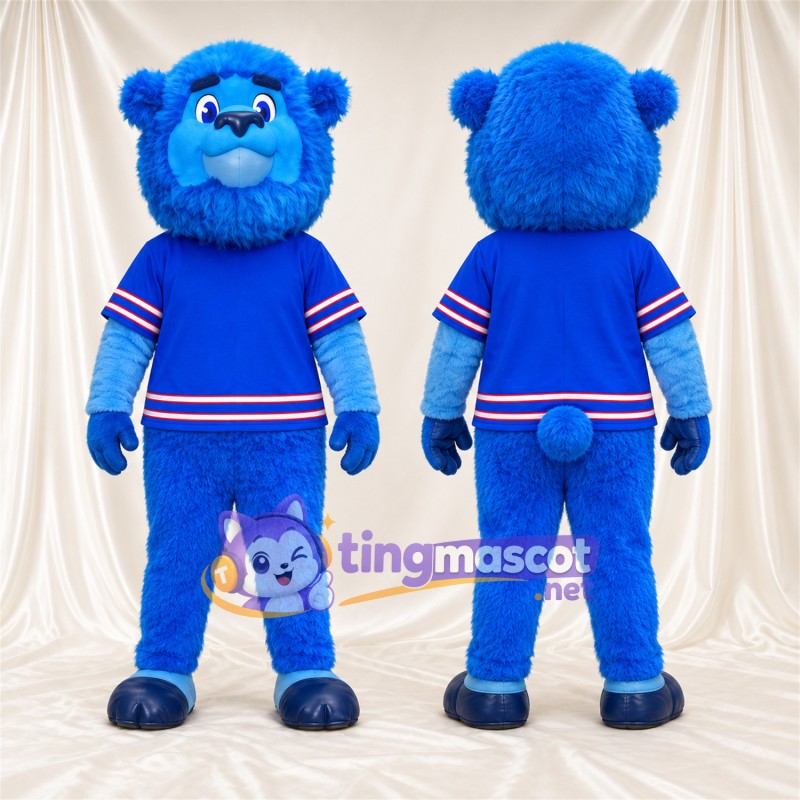 Blue Bison Mascot Costume - Blue Sports Uniform, Blue Nose and Round Head