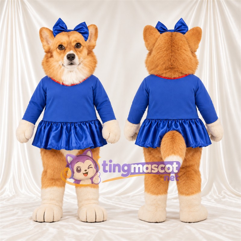 Costume de mascotte Chien – brun clair – Robe (bleu)