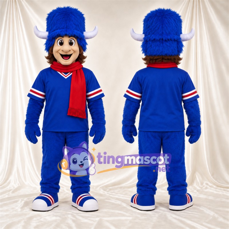 Maskottchenkostüm Clown – blau / rot – Outfit (blau); Schal (rot)