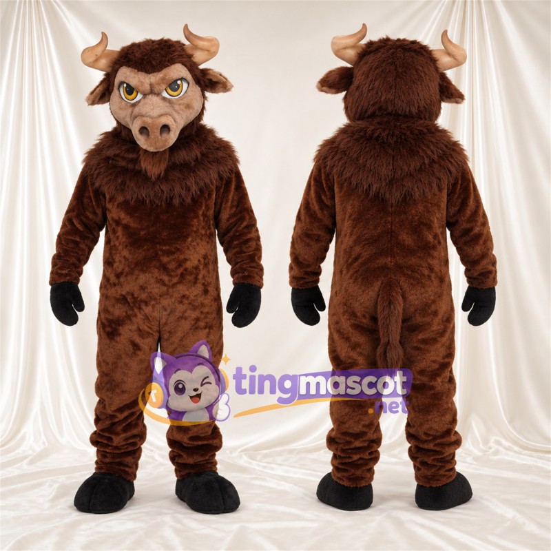 Costume de mascotte Bison – marron – Crinière (marron); Yeux (jaune)