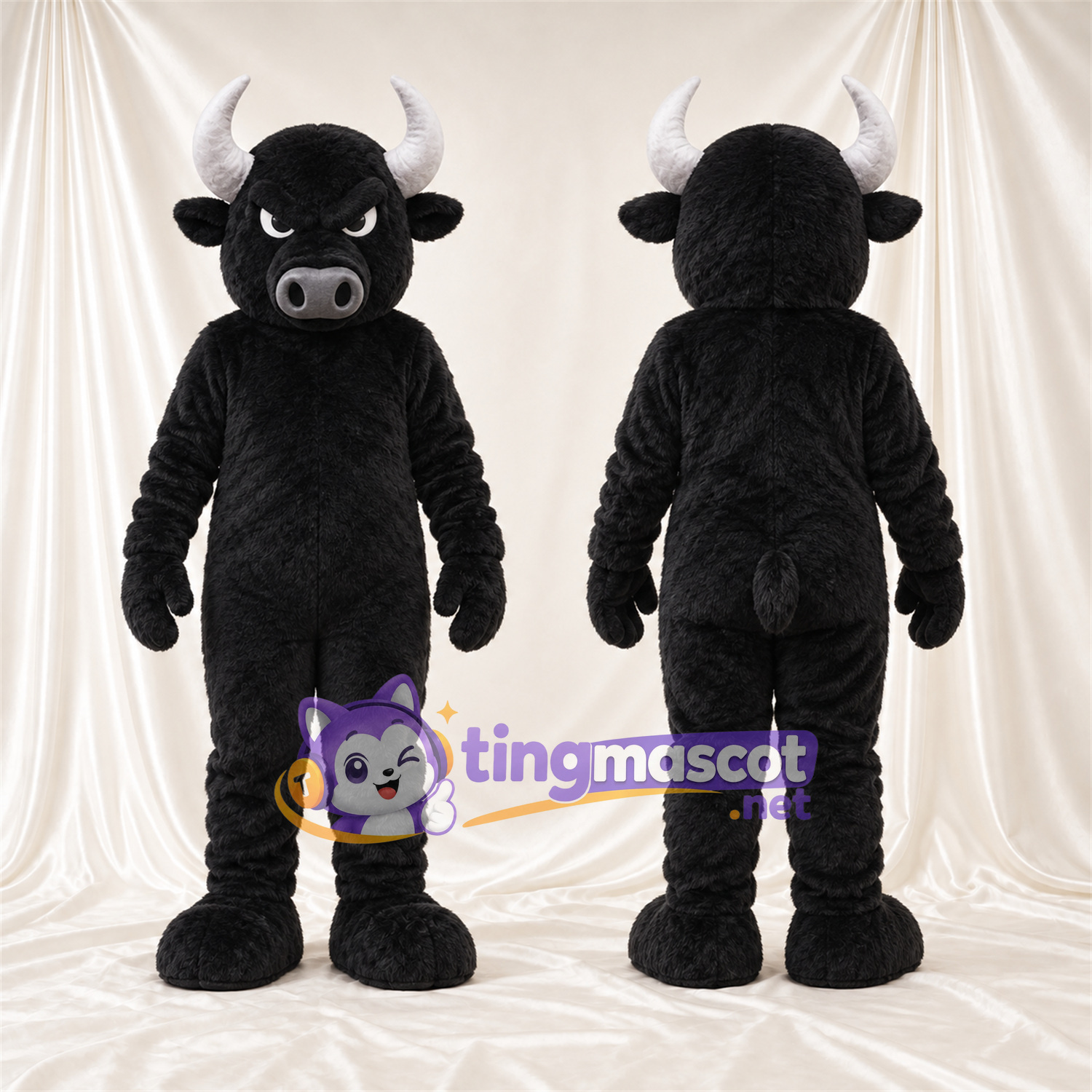Black Buffalo Mascot Costume - White Horns and Gray Muzzle Black Buffalo Mascot Costume - White Horns and Gray Muzzle