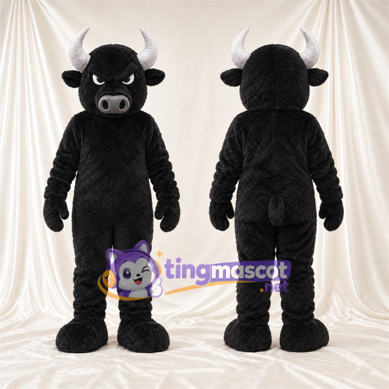 Black Buffalo Mascot Costume - White Horns and Gray Muzzle