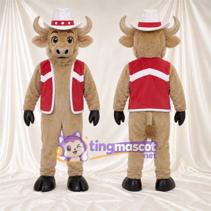 Maskottchenkostüm Büffel – hellbraun – Outfit