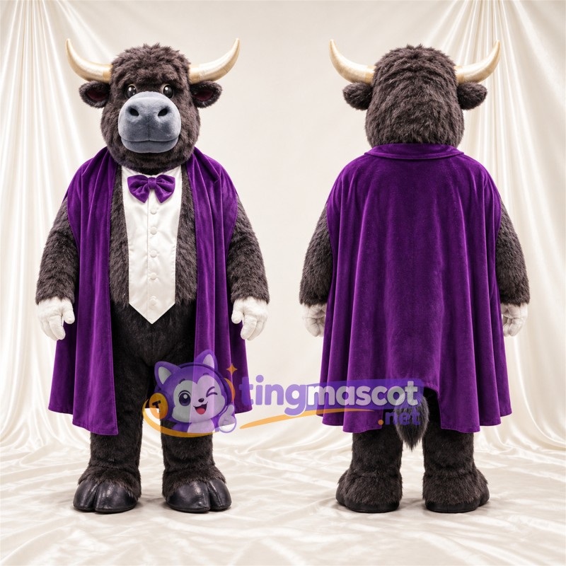 Costume de mascotte Buffle – gris – Cape (violet)