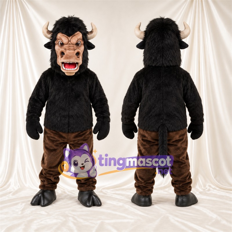 Costume de mascotte Minotaure – marron / noir – Cornes courbées; Crinière (noir)