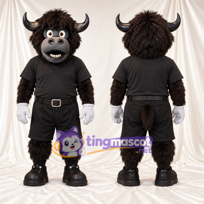 Maskottchenkostüm Büffel – braun – Outfit (schwarz)