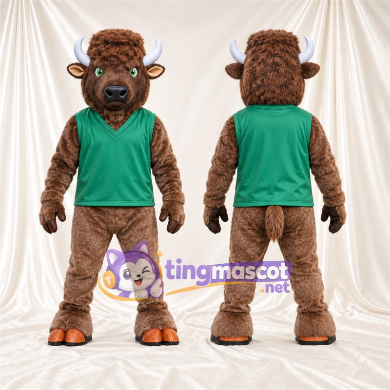 Costume de mascotte Bison – marron – Gilet (vert)