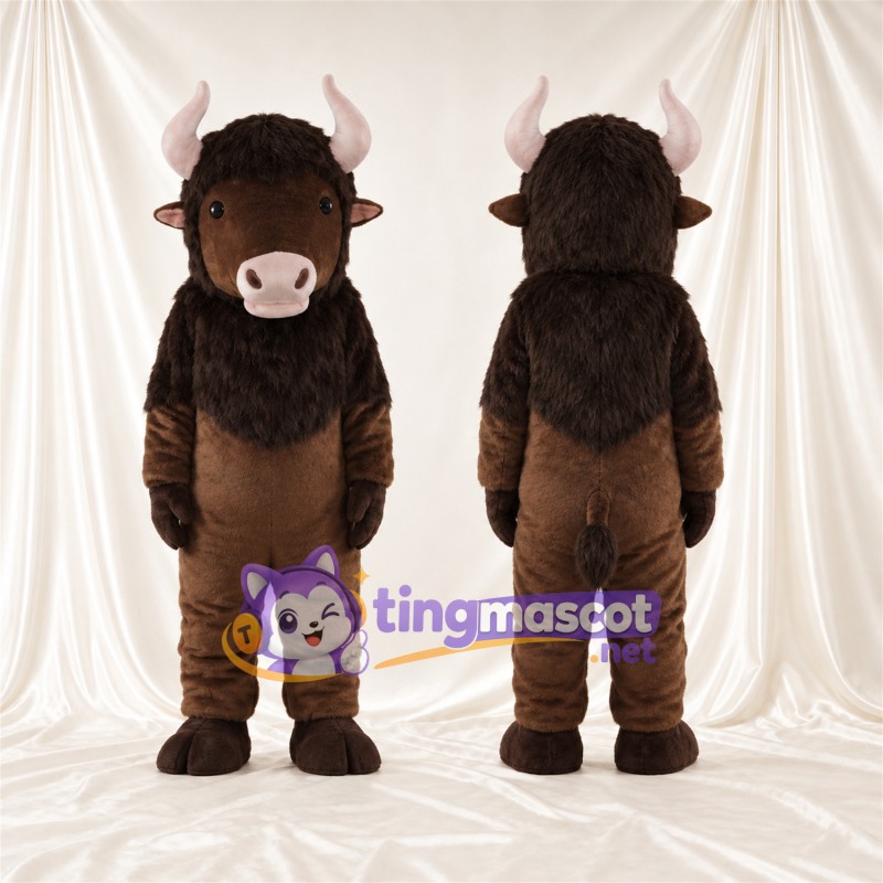 Costume de mascotte Bison – marron – Museau (rose); Collerette (noir)