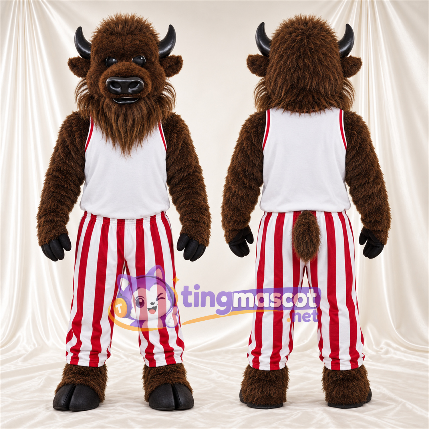 Maskottchenkostüm Bison – braun – Tanktop (weiß); Hose Maskottchenkostüm Bison – braun – Tanktop (weiß); Hose