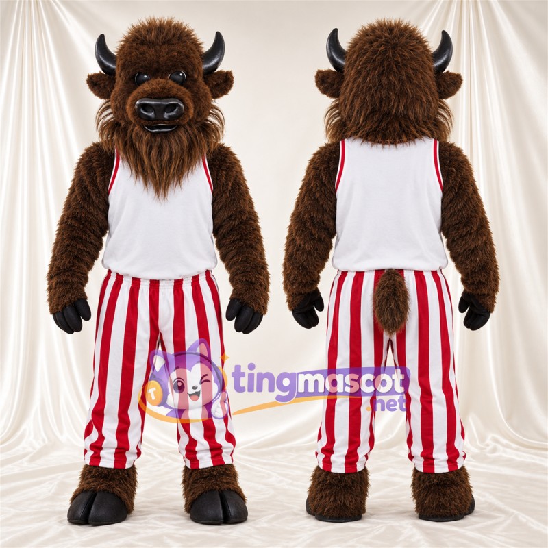 Maskottchenkostüm Bison – braun – Tanktop (weiß); Hose