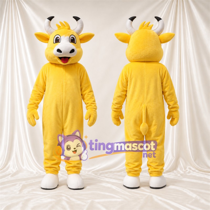 Costume de mascotte Vache – jaune – Cornes (blanc); Sabots (blanc)