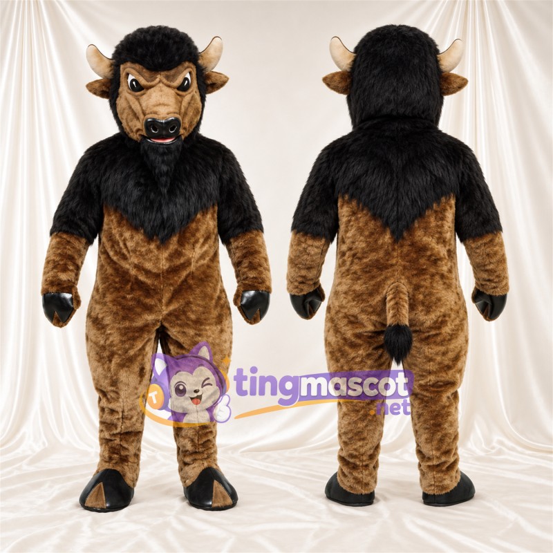 Costume de mascotte Bison – marron – Crinière (noir)