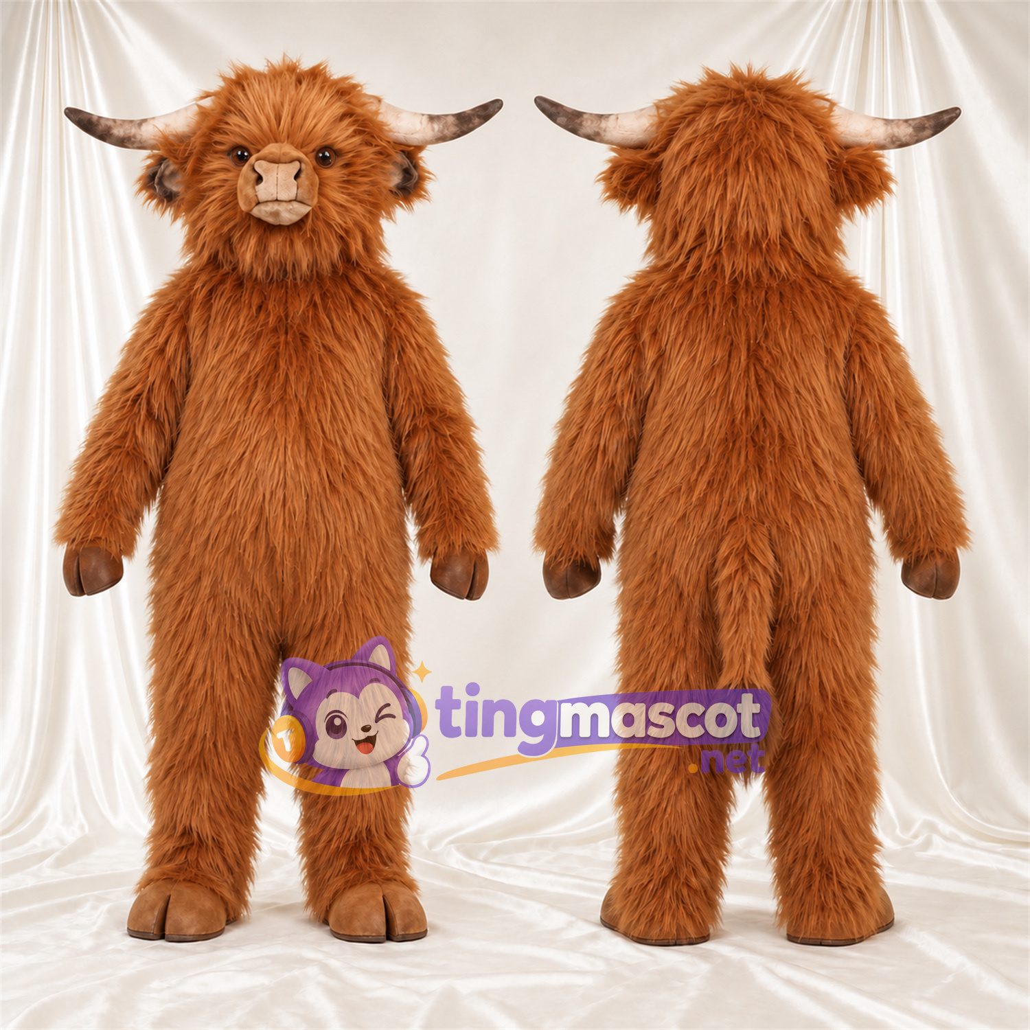 Maskottchenkostüm Kuh – orange – Zottelfell Maskottchenkostüm Kuh – orange – Zottelfell