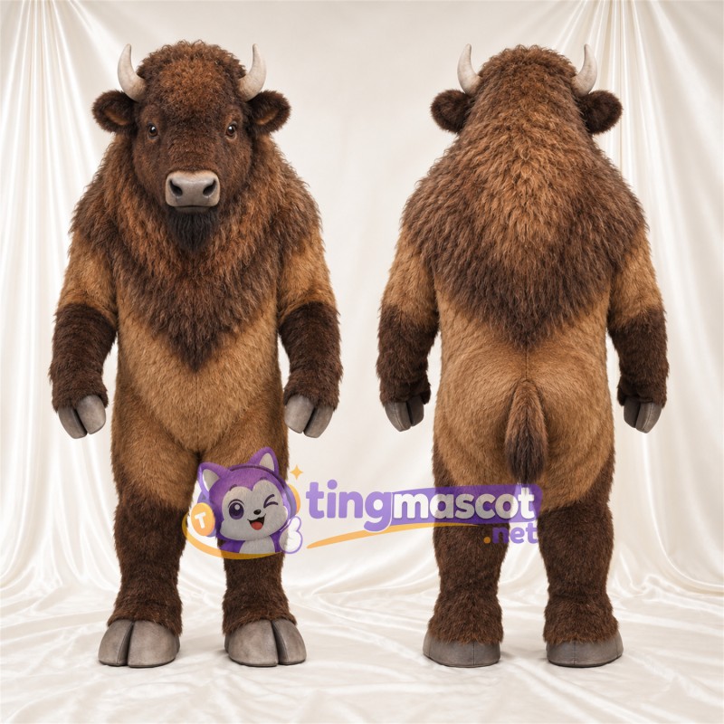 Costume de mascotte Bison – marron – Crinière; Fourrure hirsute