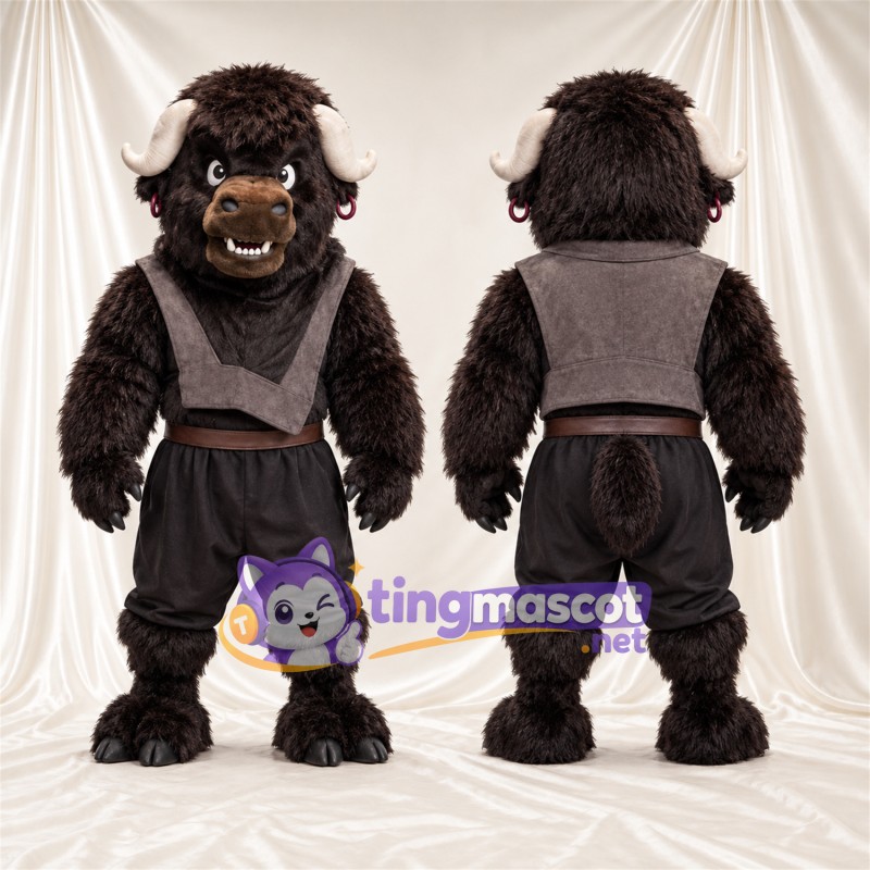 Costume de mascotte Bison – marron – Gilet (gris); Pantalon (noir)