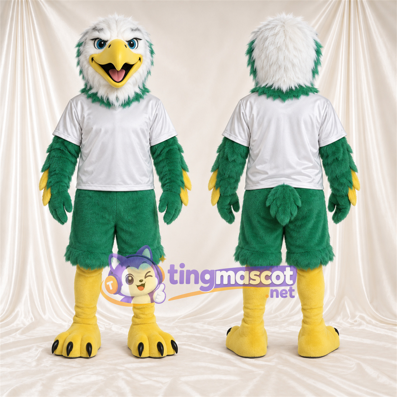 Costume de mascotte Aigle – vert – Chemise (blanc); Short (vert) Costume de mascotte Aigle – vert – Chemise (blanc); Short (vert)